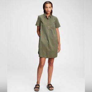 GAP Popover Shirt Dress Half Button Up in Desert Cactus Green Preppy Fall